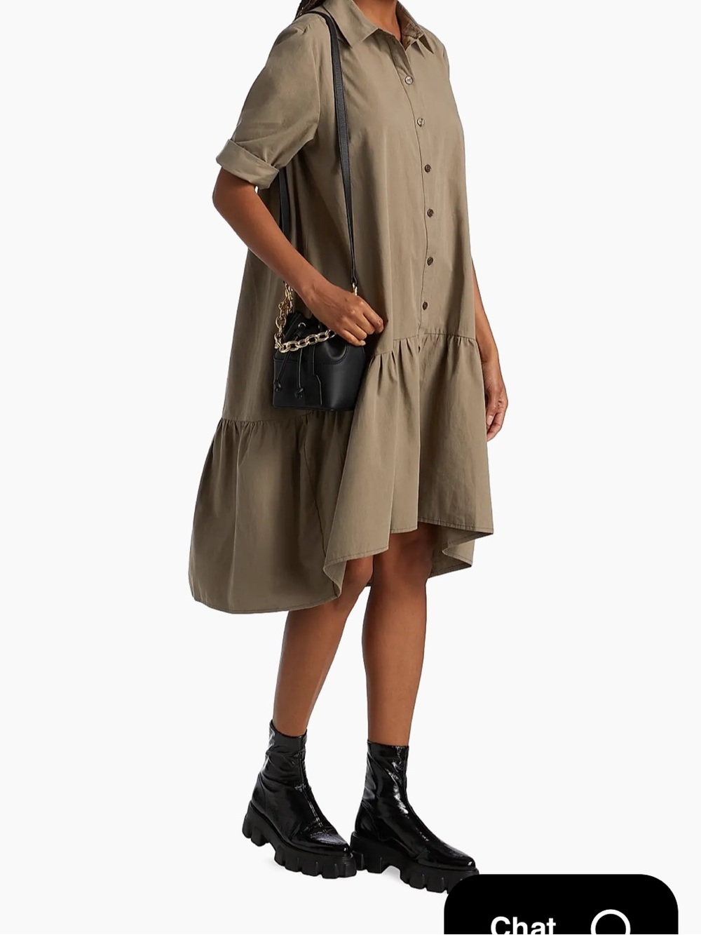 Gestuz Avaligz Cotton High-Low olive tiered trapeze button-down shirt dressβ